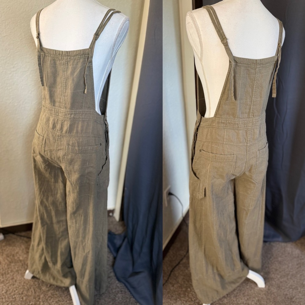 Pilcro Anthropologie Linen Blend Wide Leg Overalls  Windowpane Size Medium - Picture 8 of 11
